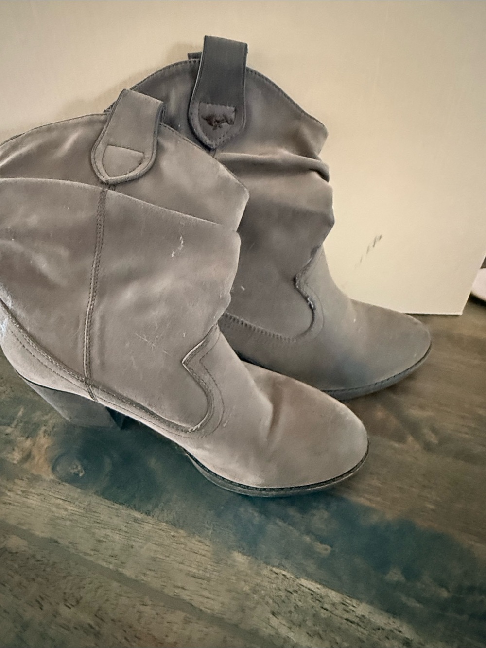 Women's Gray Suede Mid-Heel Ankle Boots